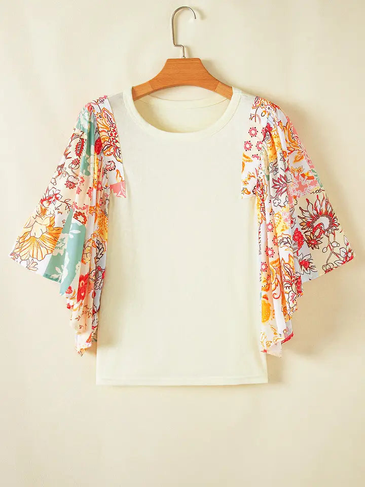 Floral Patchwork Sleeve Top