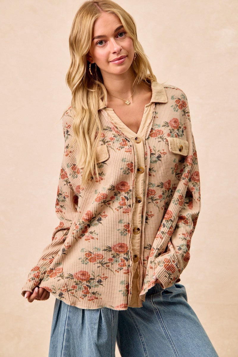 Floral Waffle Button Up