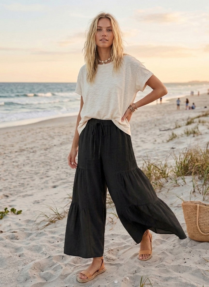 Flowy Linen Pants/Black