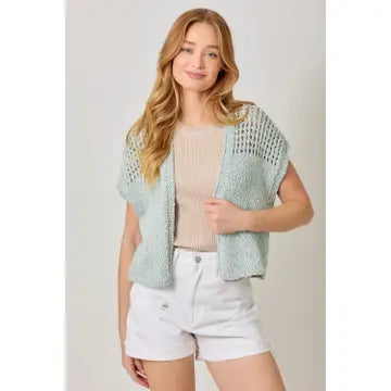 Open Knit Sleeveless Cardigan