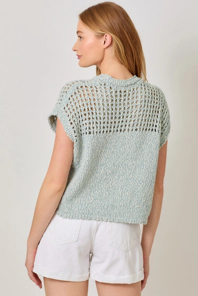 Open Knit Sleeveless Cardigan