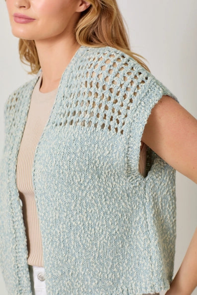 Open Knit Sleeveless Cardigan