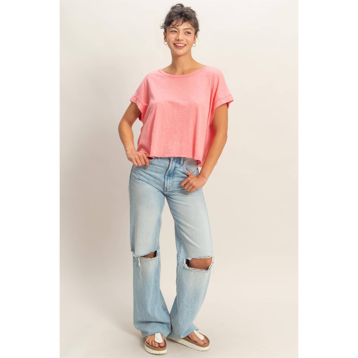 Cross Detail Open Back Top/taffy pink