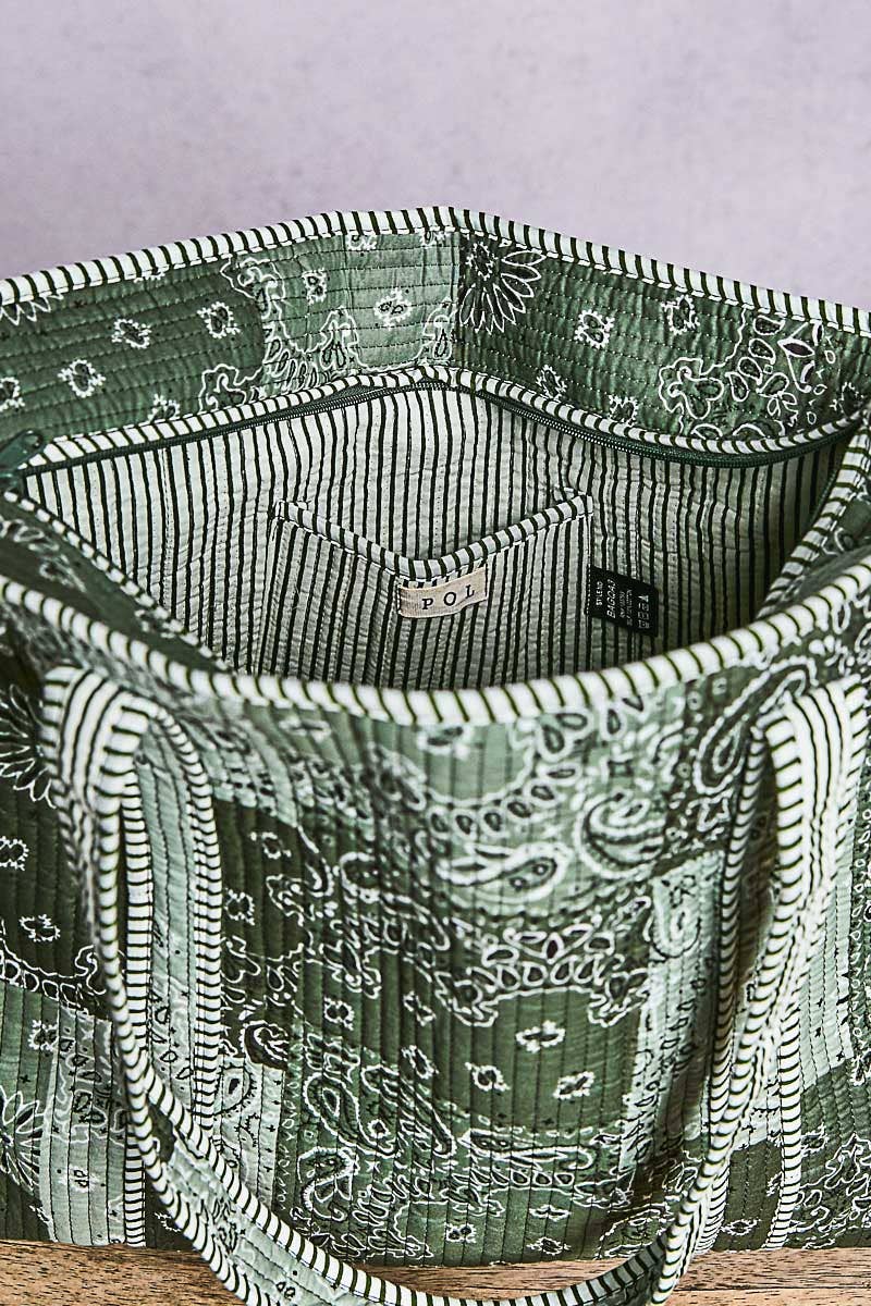 Quilted Tote Bag/GREEN MULTI