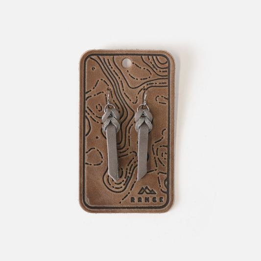 Braided Leather Drop Earrings: Gray