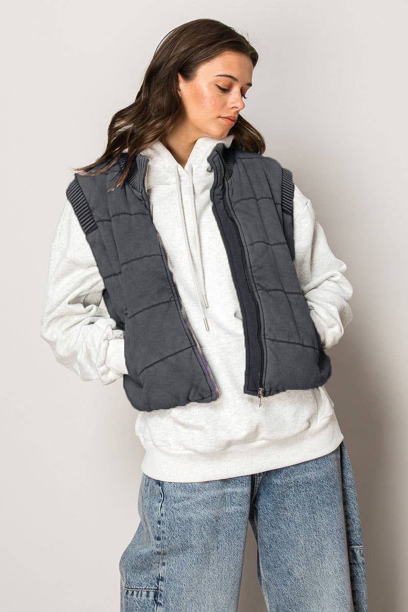 Mixed Media Patch Vest/Blk