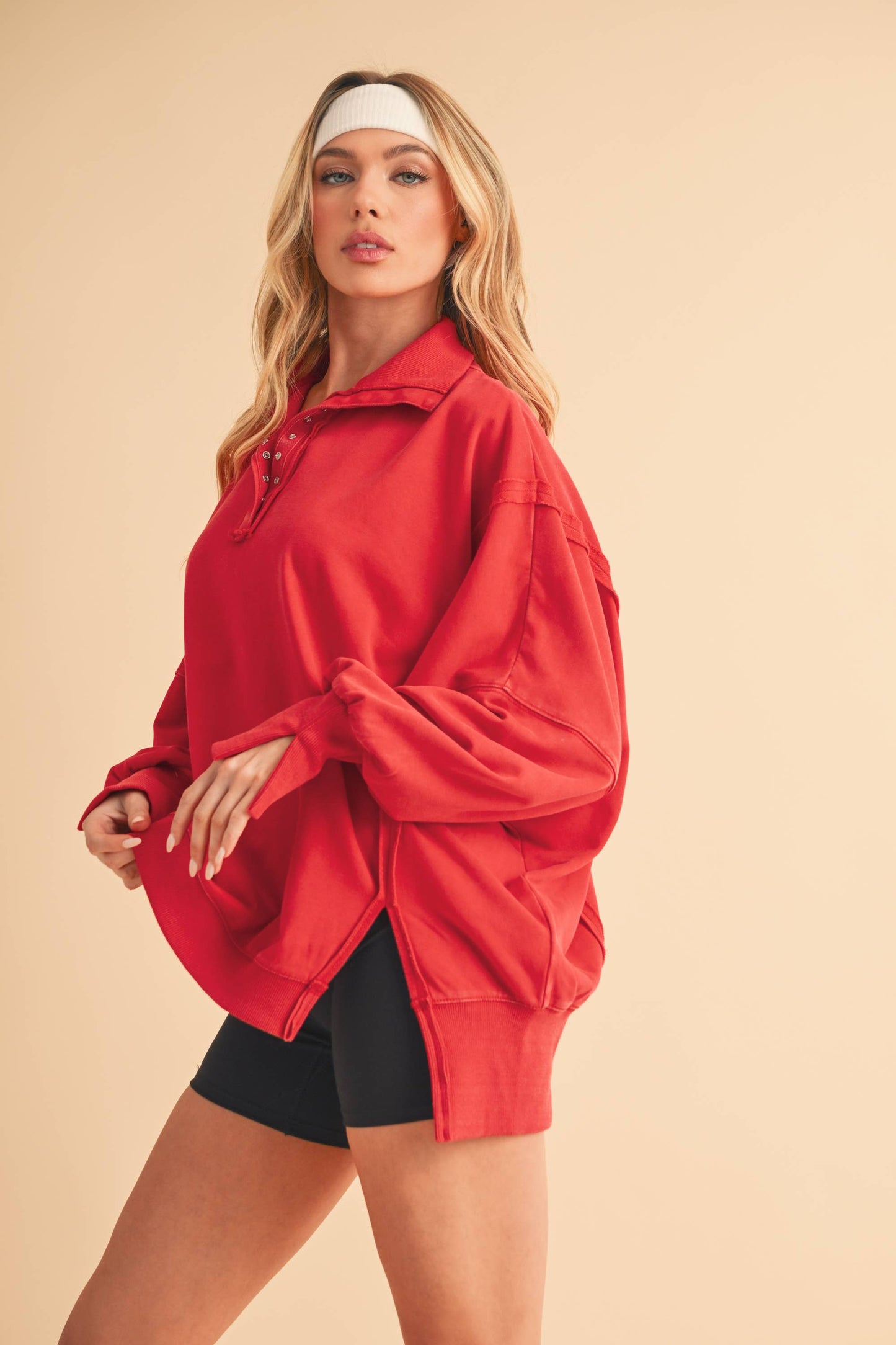 Henley Sweatshirt/Red