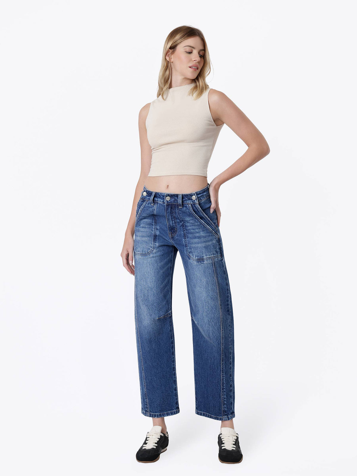 HIGH RISE DOUBLE POCKETS BARREL Jeans