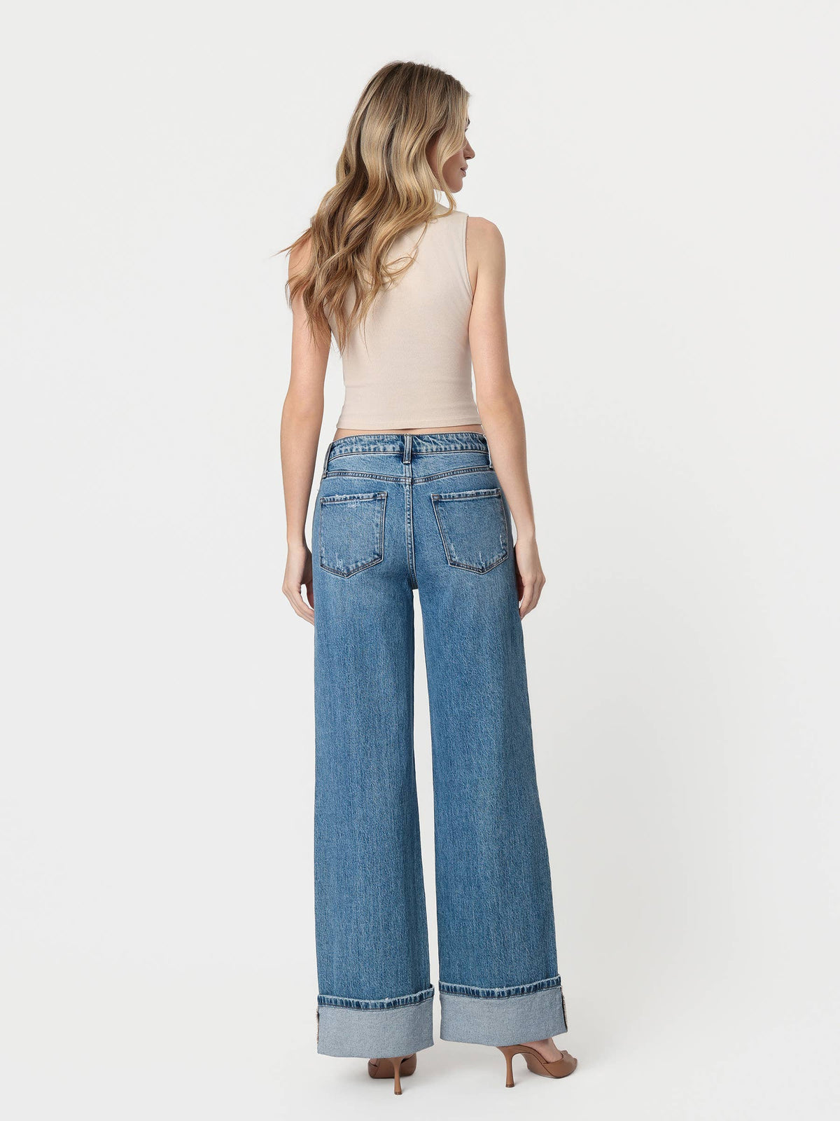 PANEL DETAIL HIGH RISE CUFFED JEANS
