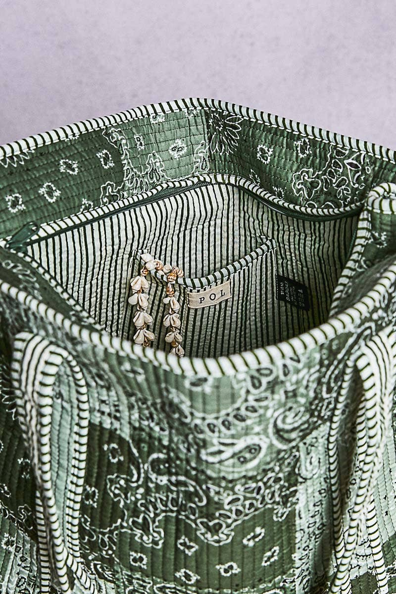 Quilted Tote Bag/GREEN MULTI