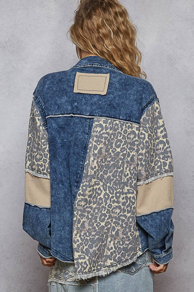 Denim Contrast Animal Print Jacket