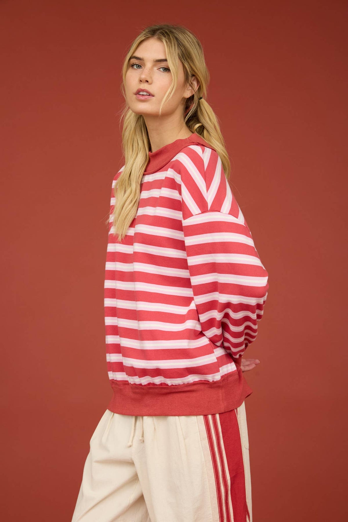 Mono Chrome Stripe Top/Red