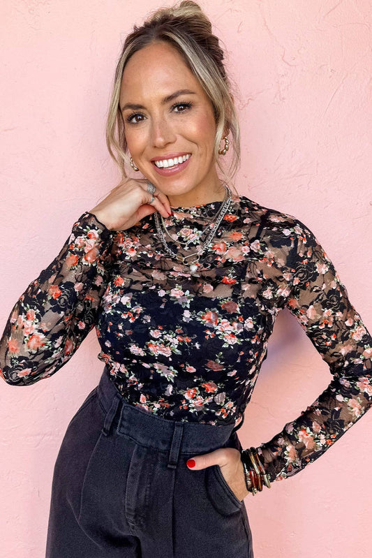 Black Embossed Floral Sheer