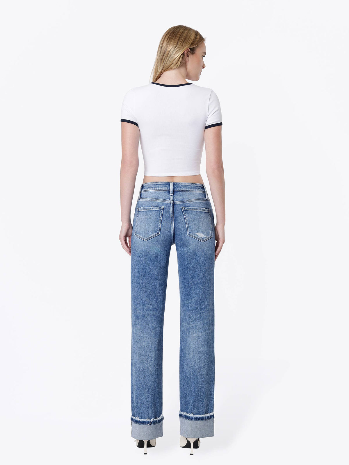 Slim Wide Leg Cuffed Jeans