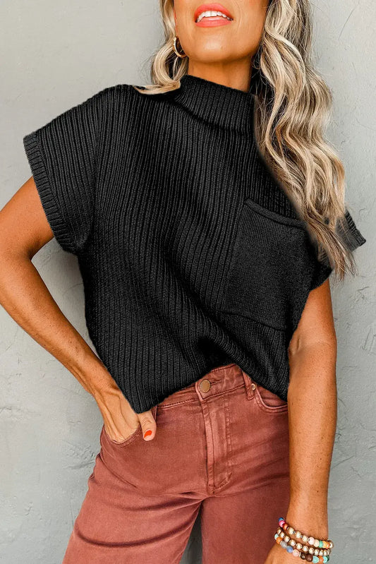 Ribbed Knit Short Sleeve Sweater