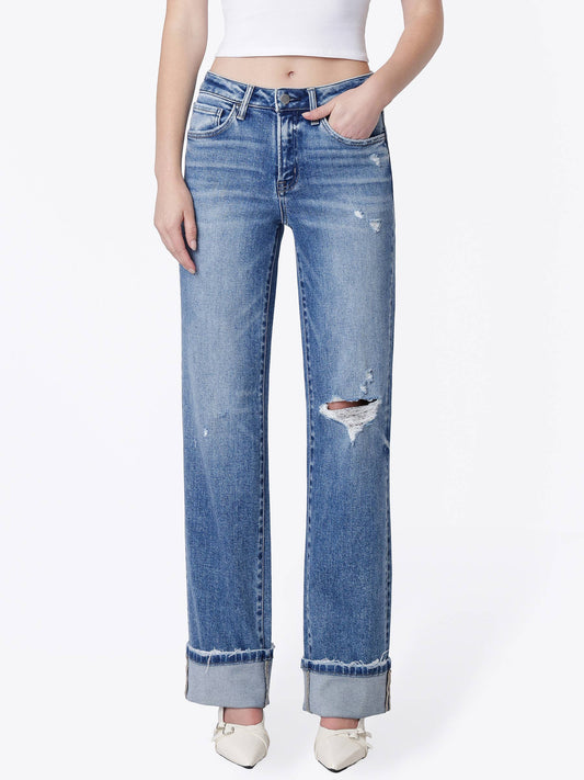 Slim Wide Leg Cuffed Jeans