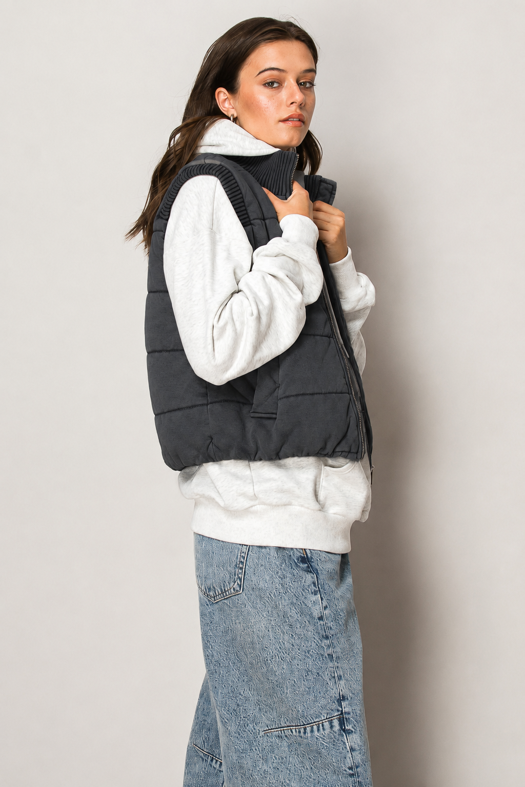 Mixed Media Patch Vest/Blk