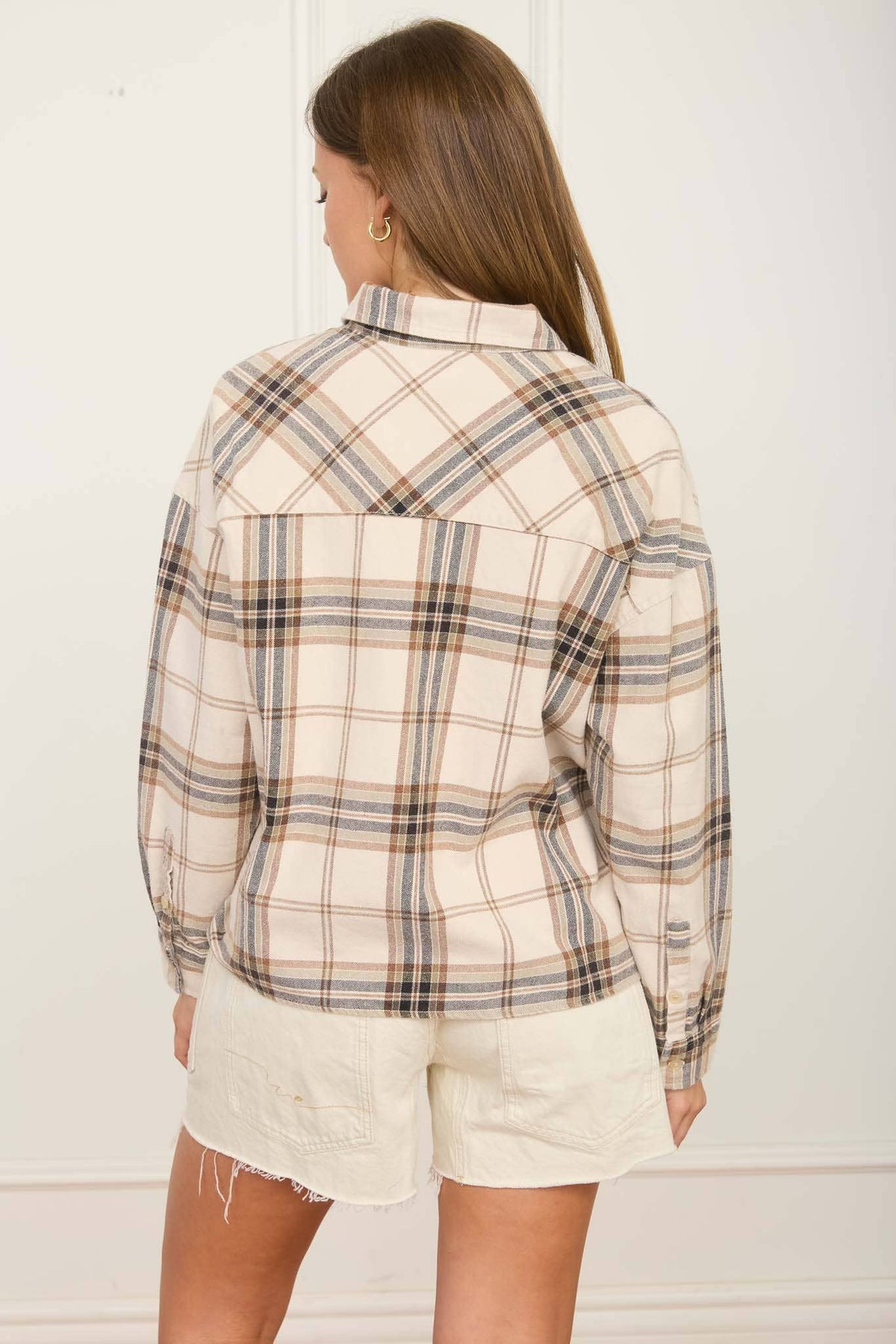 BOXY FLANNEL BUTTON DOWN/CREAM KHAKI
