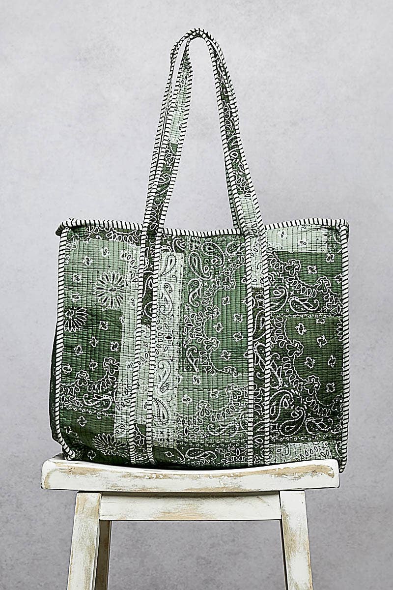 Quilted Tote Bag/GREEN MULTI