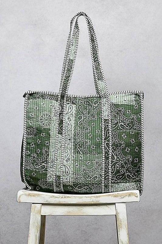 Quilted Tote Bag/GREEN MULTI