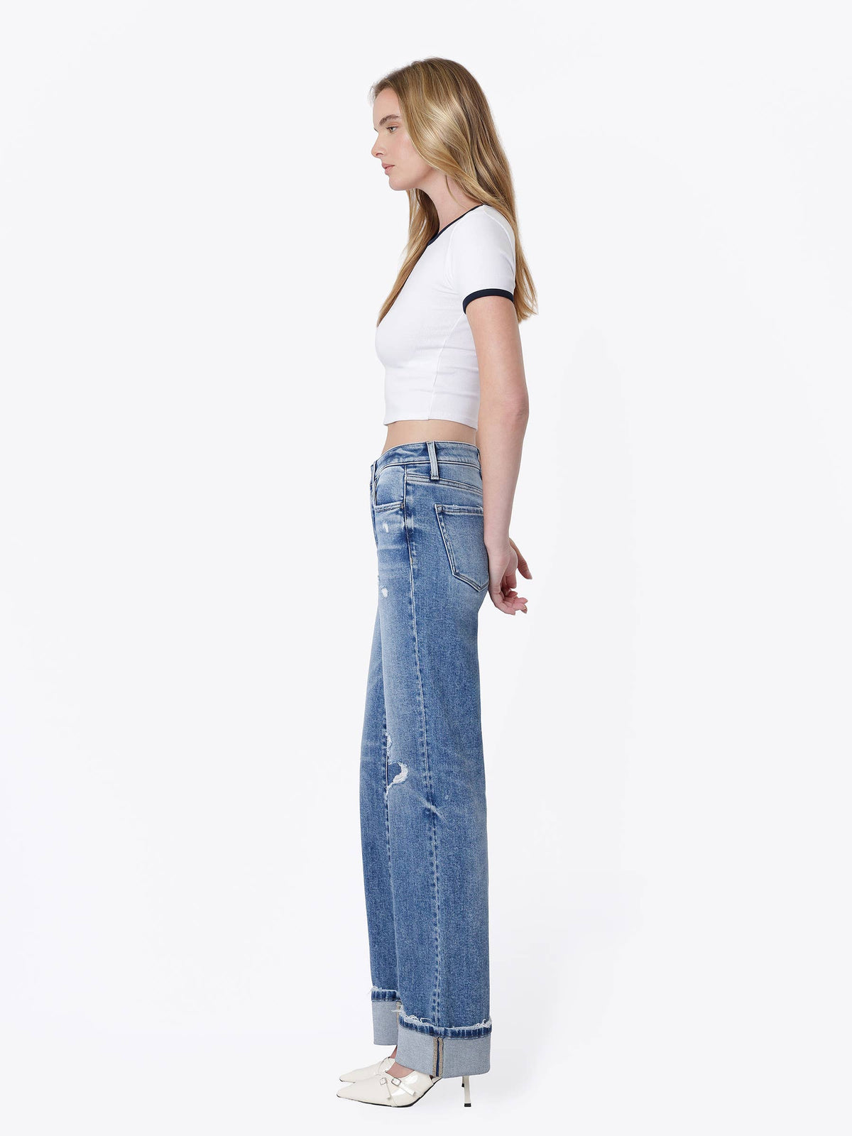 Slim Wide Leg Cuffed Jeans