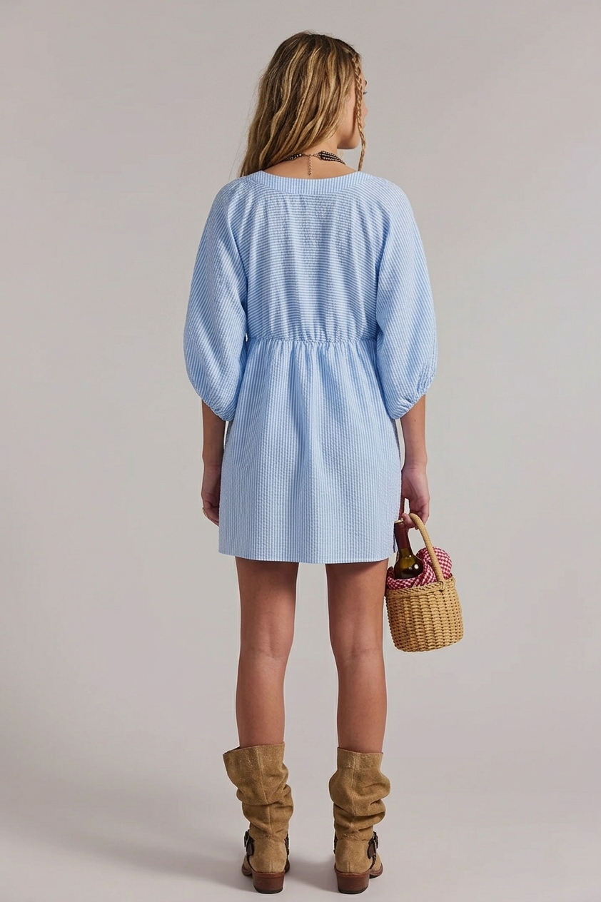 V-neck Lantern Babydoll Dress