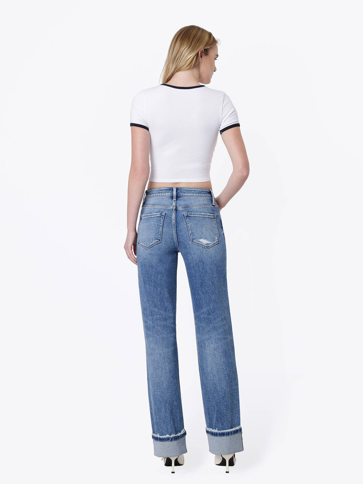 Slim Wide Leg Cuffed Jeans