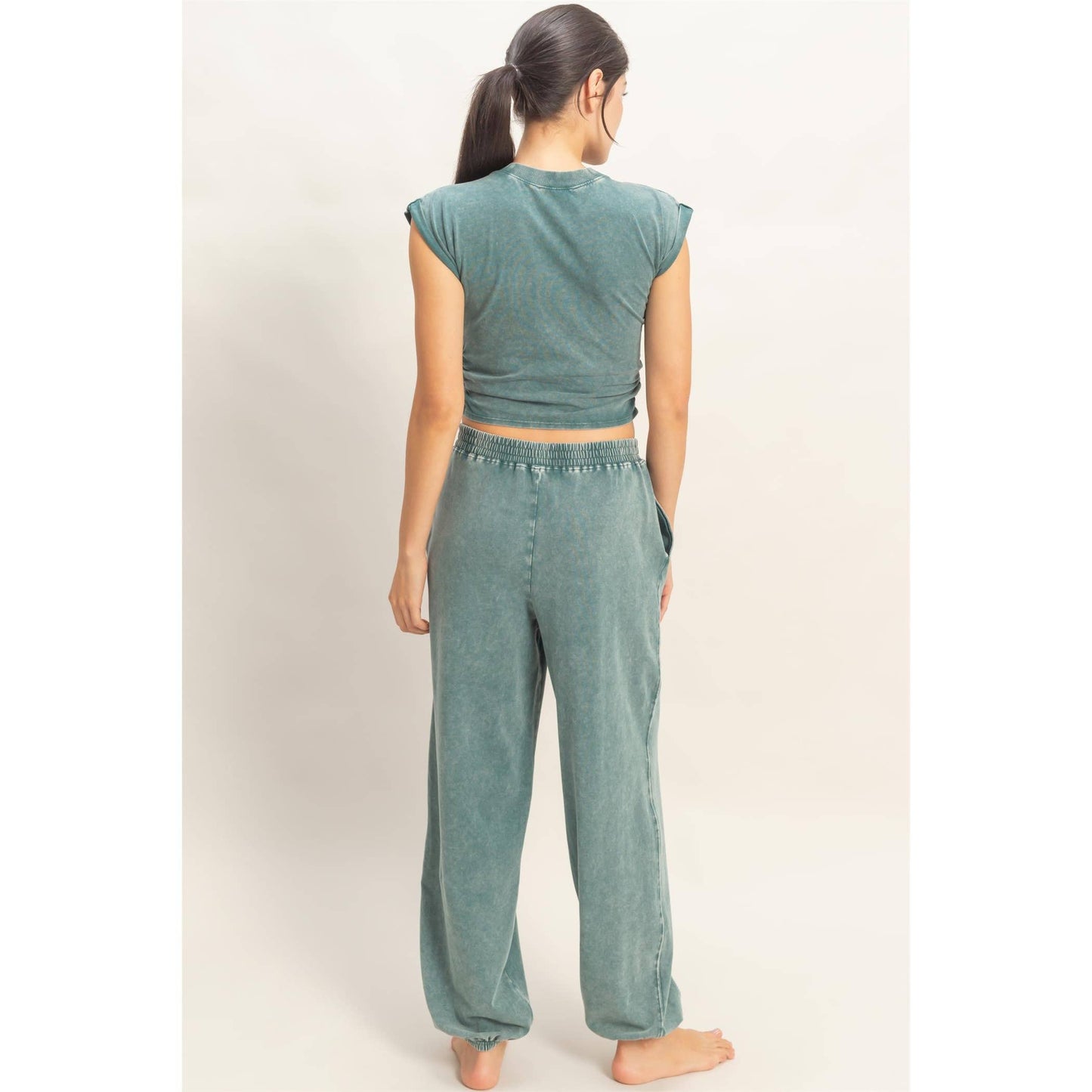 Wrap-Front Crop Top Jogger SET/Dark Teal