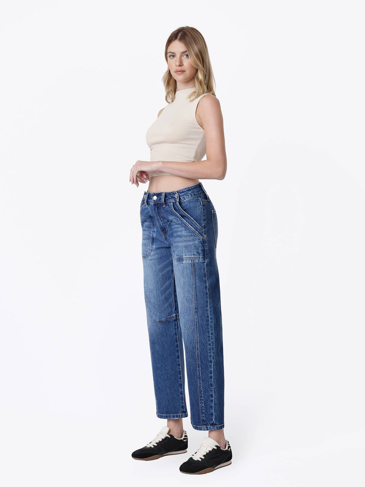 HIGH RISE DOUBLE POCKETS BARREL Jeans