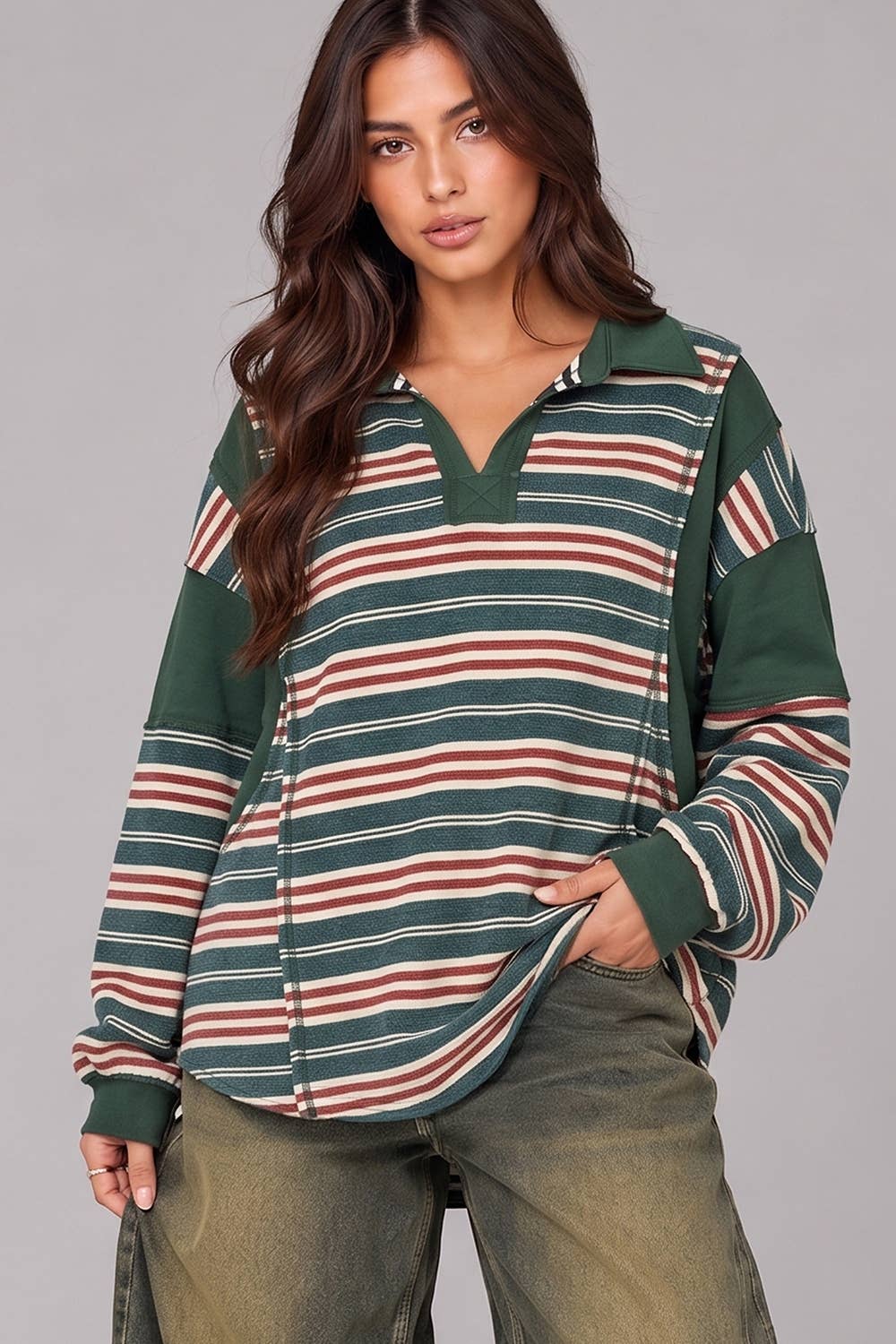 Striped Rugby Pullover/GreenRed