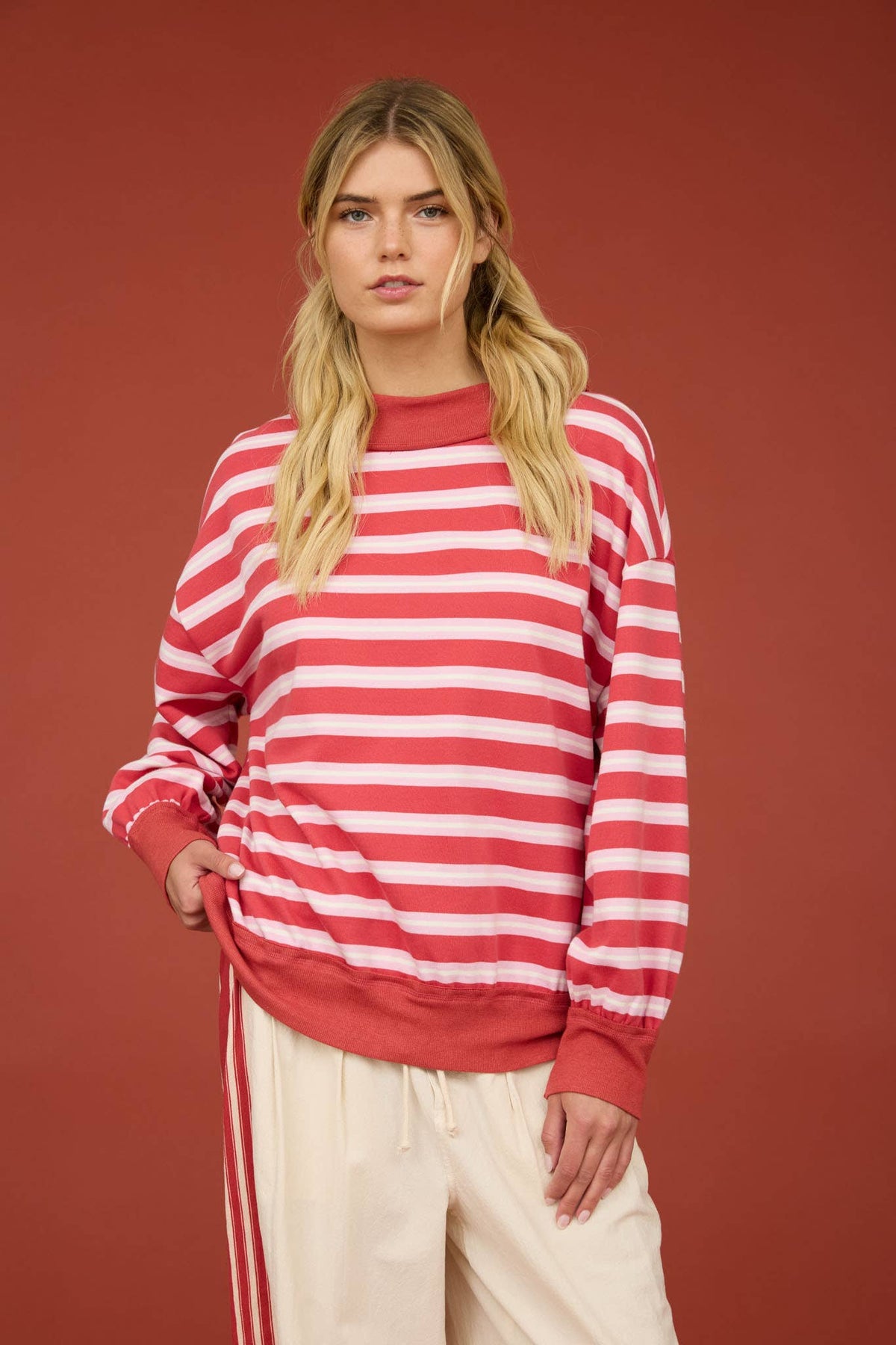 Mono Chrome Stripe Top/Red
