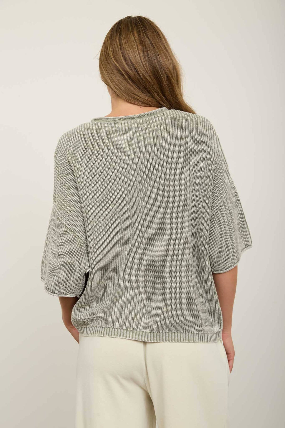 Button Down Short Sleeve Cardigan/LIGHT OLIVE