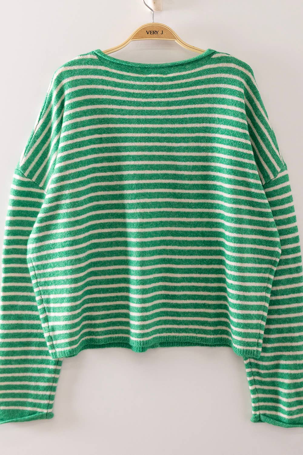 Button Down Stripe Sweater/Kelly Green