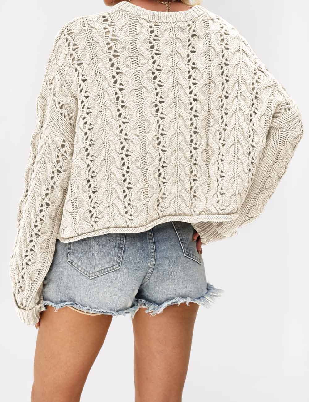 Cable Knit 1/4 Button Sweater/Eggshell