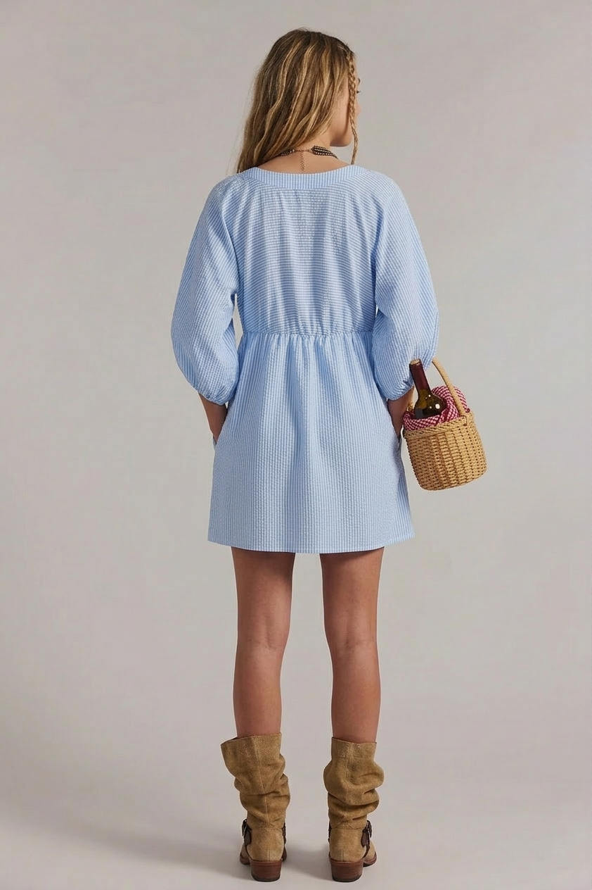 V-neck Lantern Babydoll Dress