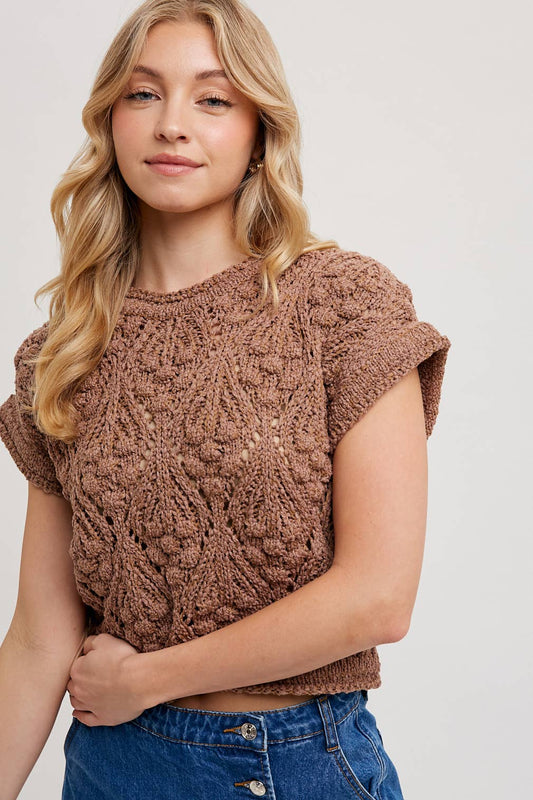 Bulky Knit Short Sleeved Sweater - Mocha