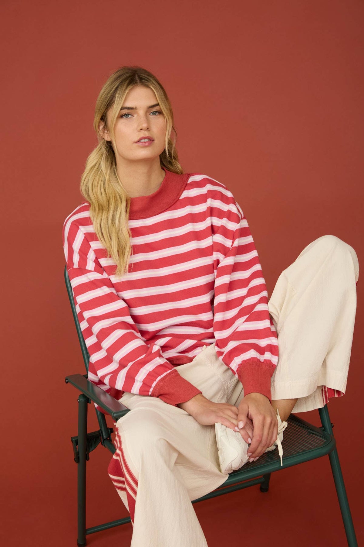 Mono Chrome Stripe Top/Red