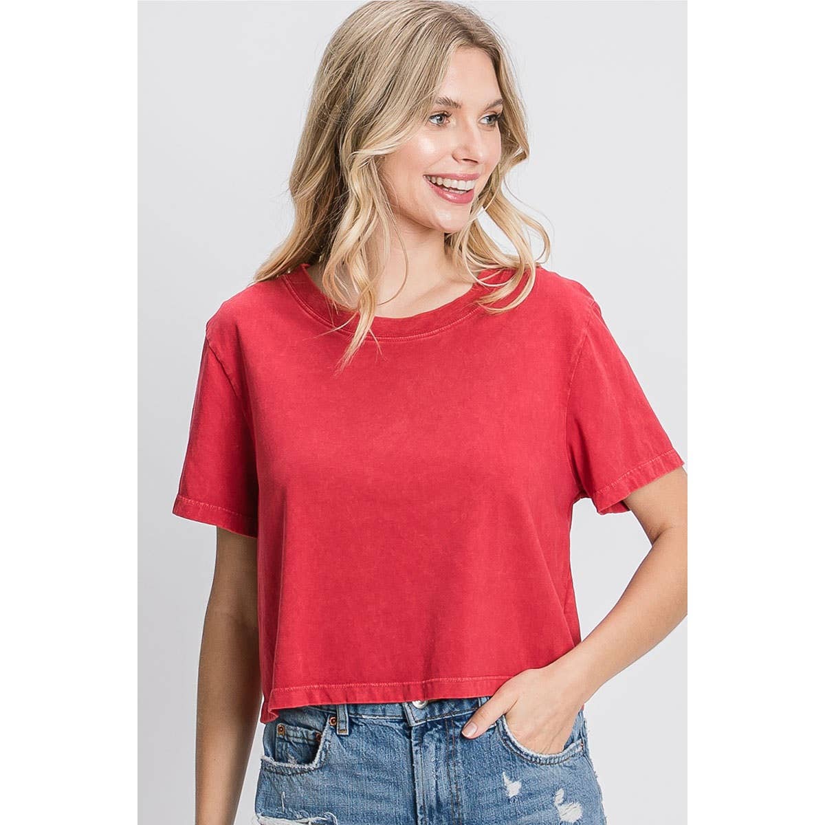 MINERAL WASHED CROP TEE/RED