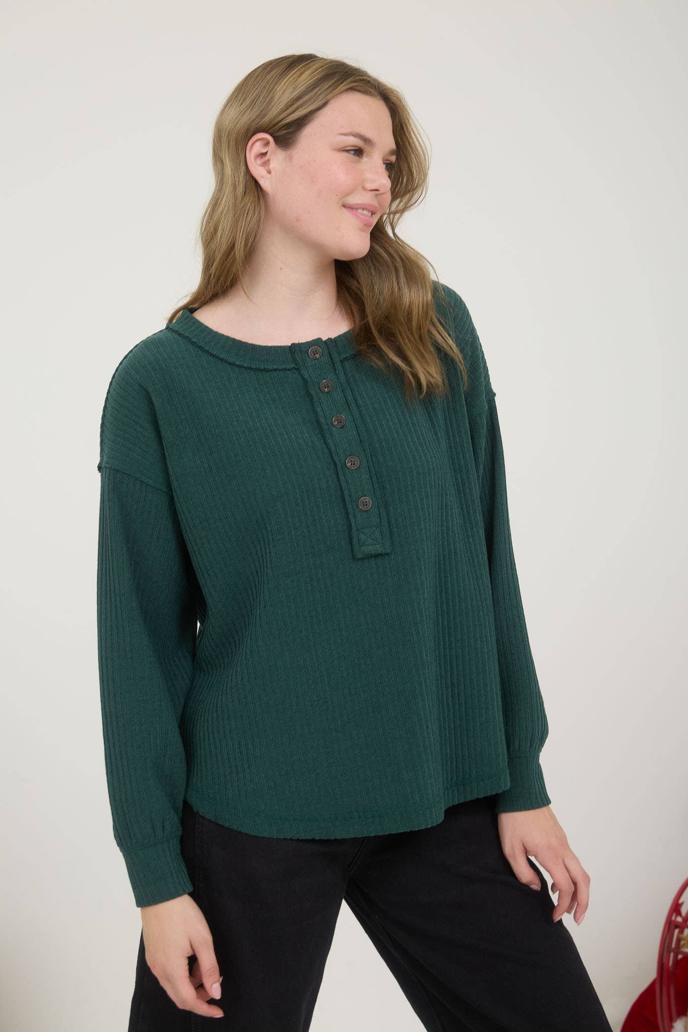 RIBBED HENLEY LONG SLEEVE/HUNTER GREEN