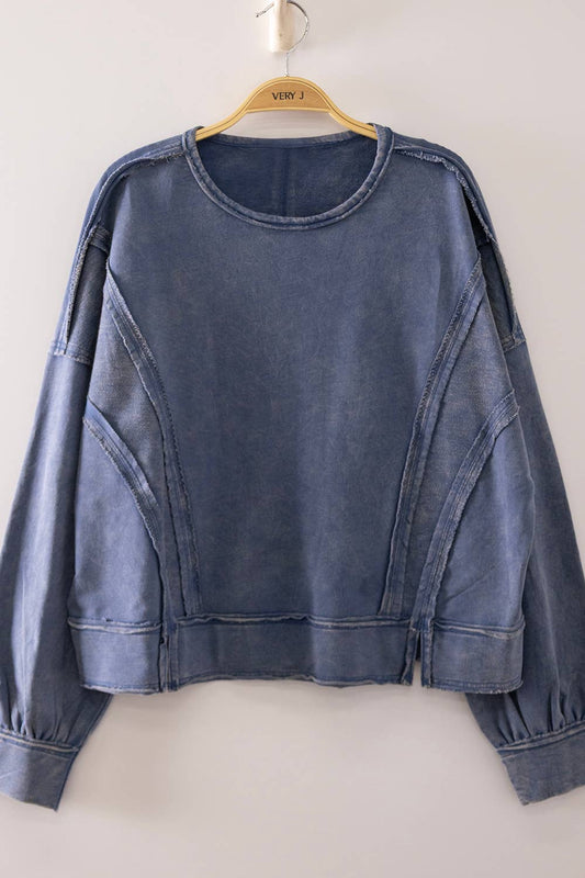 Washed Raw Edge Top: DENIM