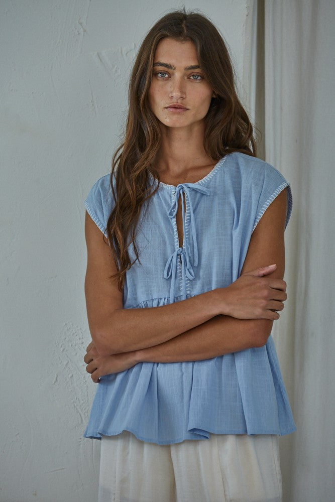 Calla Babydoll Top/Sky Blue