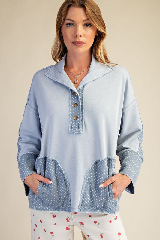 Mixed Dot Pullover/Dusty Blue