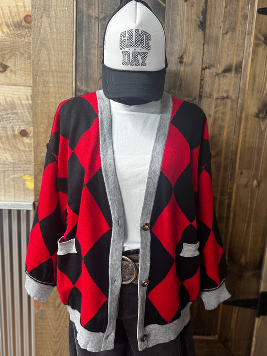 GAMEDAY Diamond Cardi-Red/Black