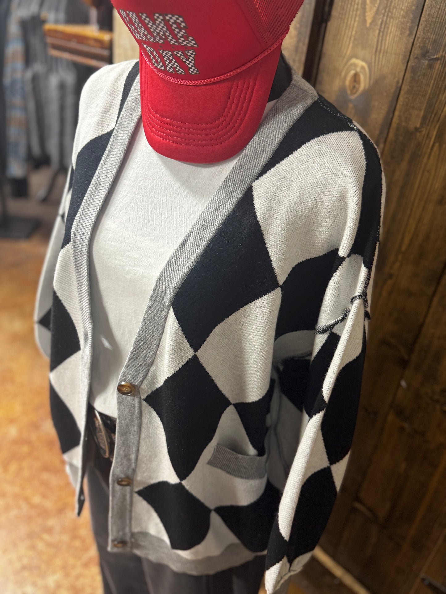 GAMEDAY Diamond Cardi-Black/White