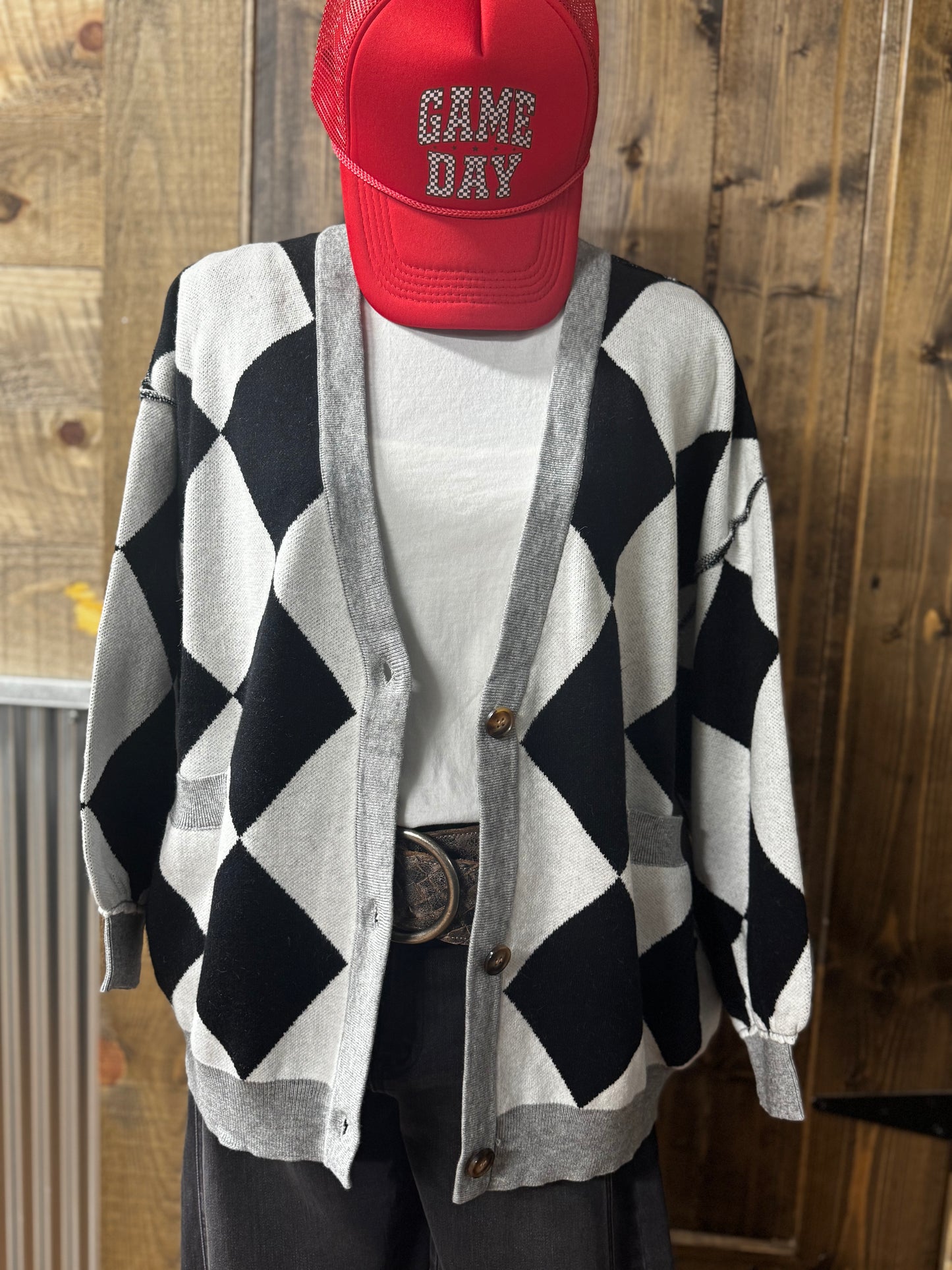 GAMEDAY Diamond Cardi-Black/White
