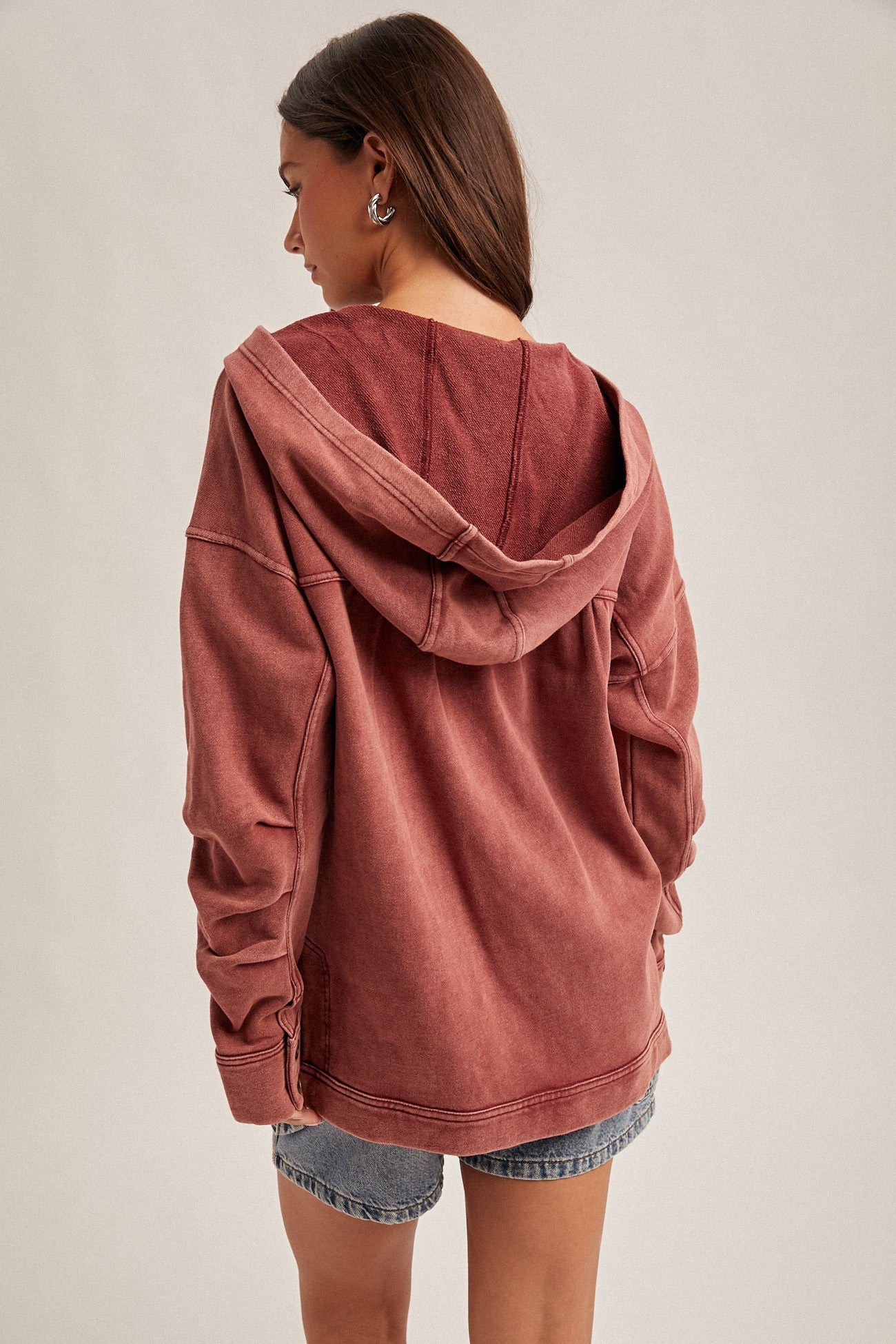 Burgundy Ruched Sleeve Hoodie