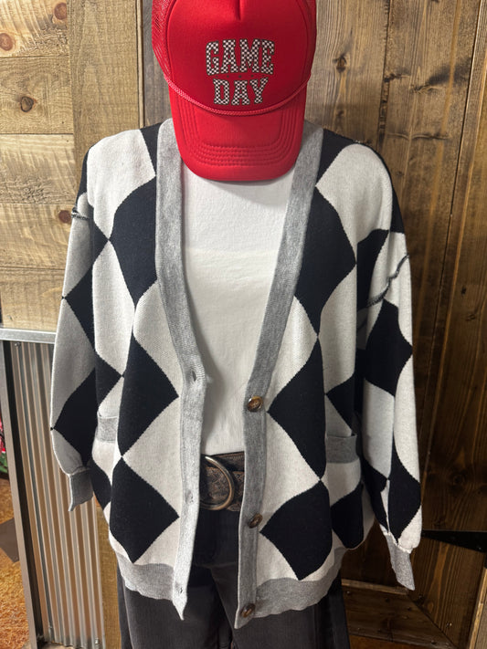 GAMEDAY Diamond Cardi-Black/White