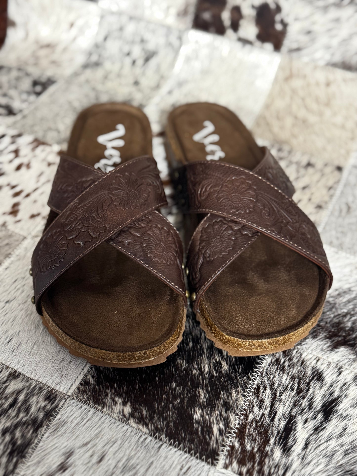 Cross Strap Sandal: Brown