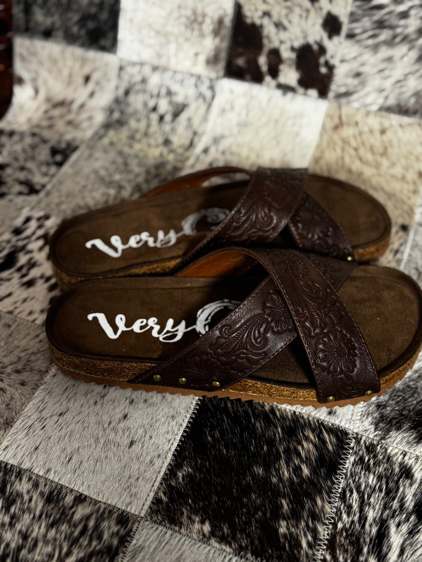 Cross Strap Sandal: Brown