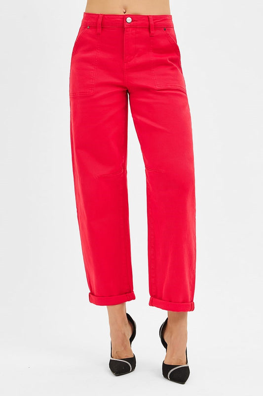 High Rise Barrel Jeans/Scarlet